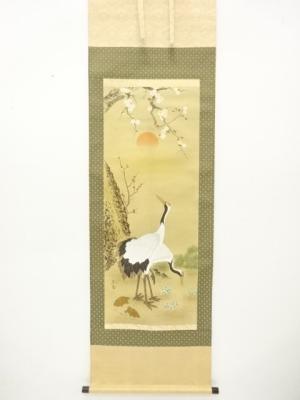 春陽筆　松竹梅鶴亀　肉筆絹本掛軸
